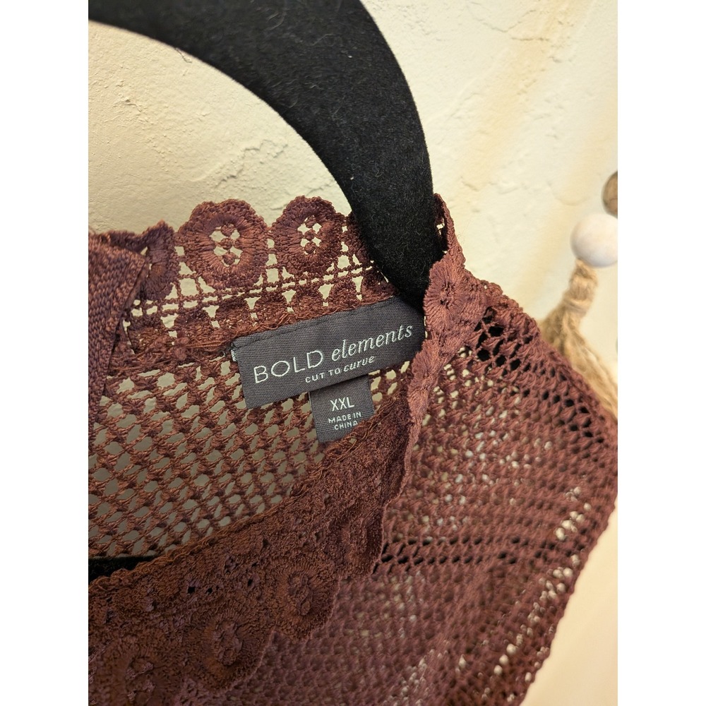 BOLD ELEMENTS Cut To Curve Lace Mock Neck Long Sleeve Top Burgundy XXL - Picture 2 of 2